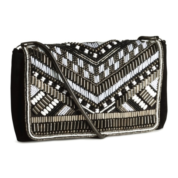 H&M Handbags - H&M black and white beaded clutch bag